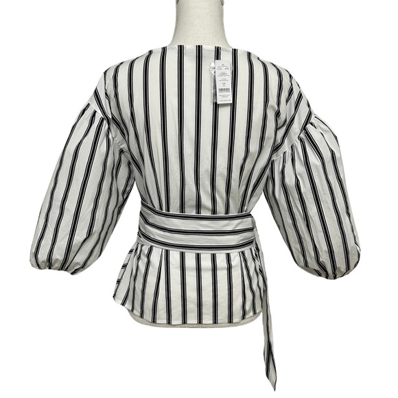 White House Black Market Striped Wrap Shirt Black & White SZ S NWT Retail $100 - Picture 6 of 7